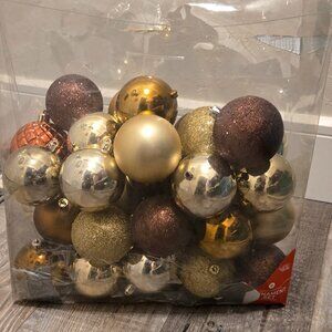 Christmas Ball Decorations for Tree in Gold, Rust, Brown, and Silver